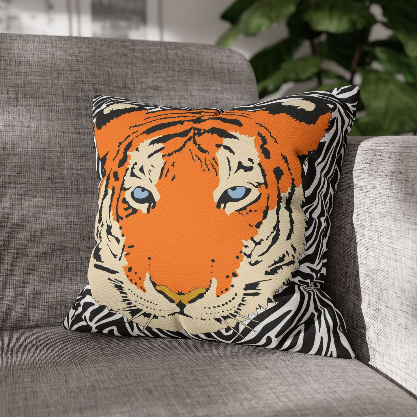 Tiger & Black Tiger Stripes Throw Pillow Cover