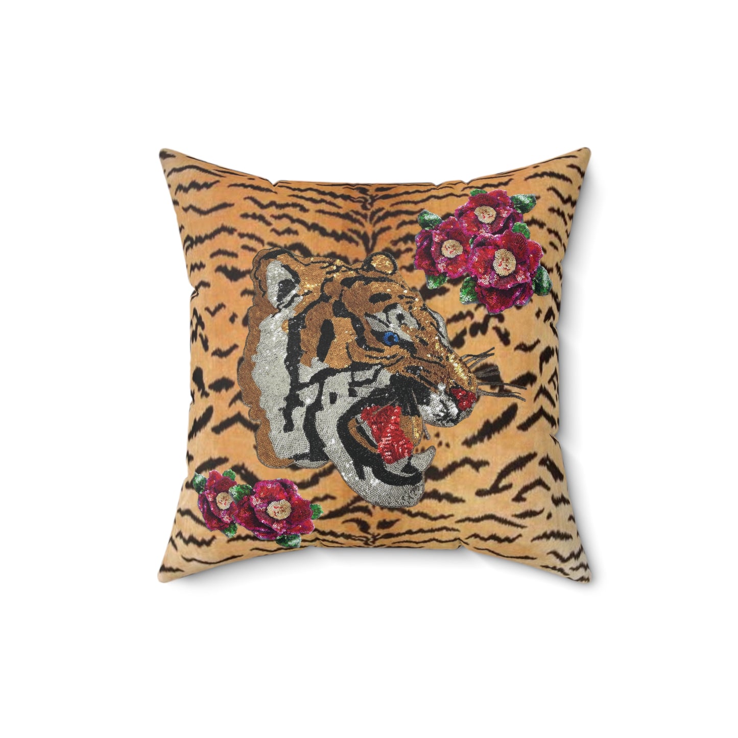 Tiger Rose Sequins 3D Pillow