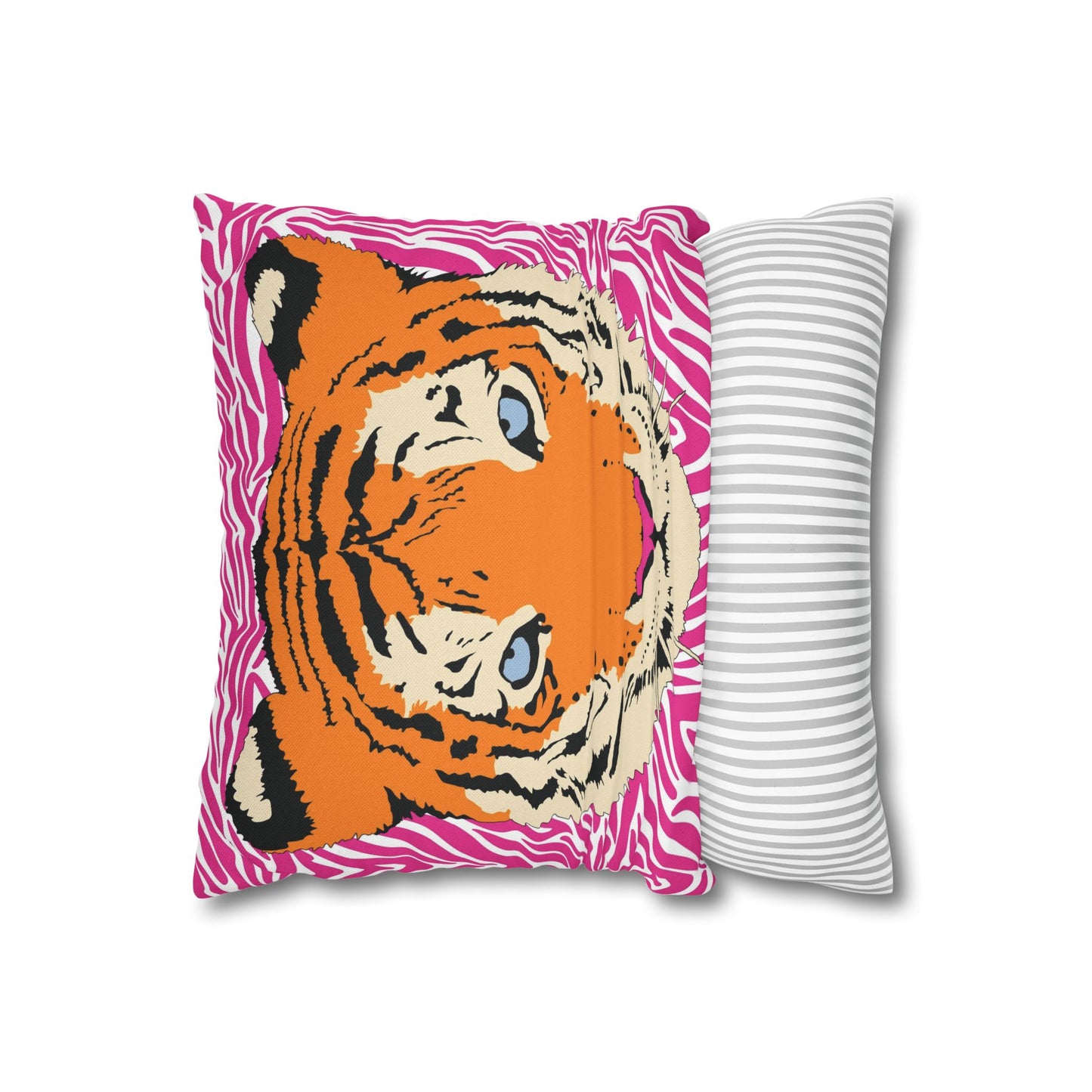 Tiger & Hot Pink Tiger Stripes Throw Pillow Cover