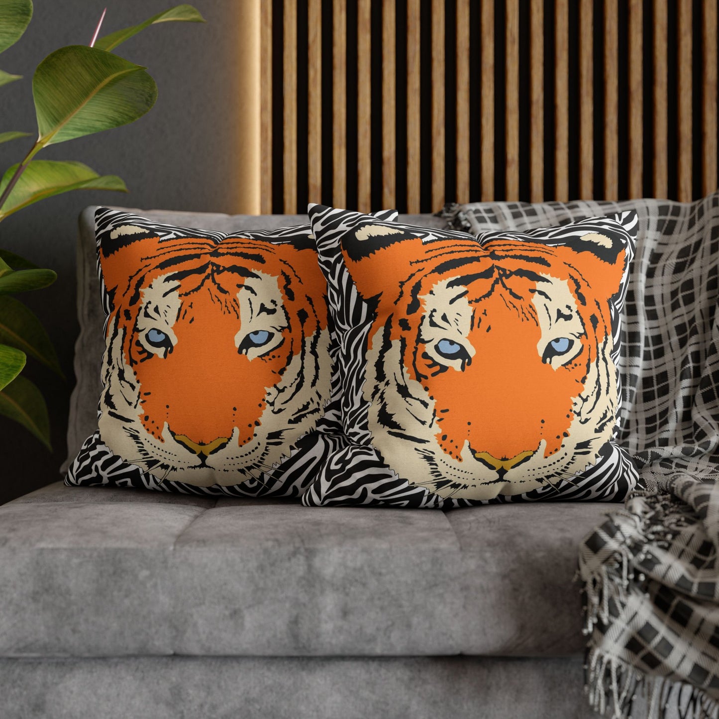 Tiger & Black Tiger Stripes Throw Pillow Cover