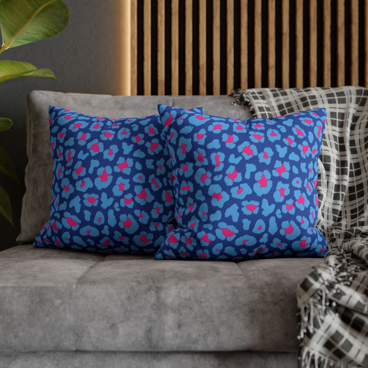 Blue's and Pink Leopard Print Pillow Cover