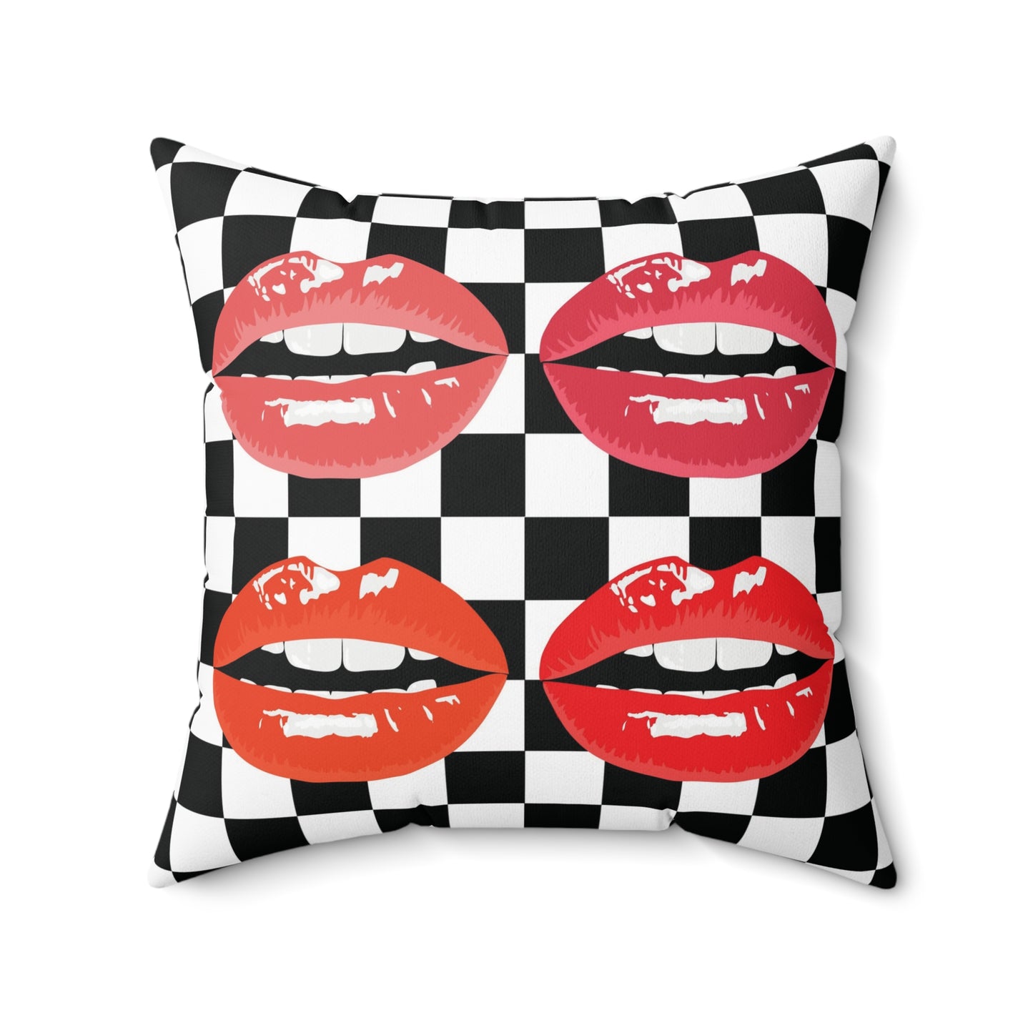 Red Lips Check Pillow