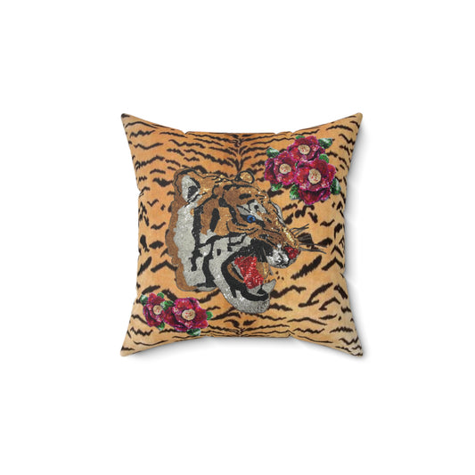 Tiger Rose Sequins 3D Pillow