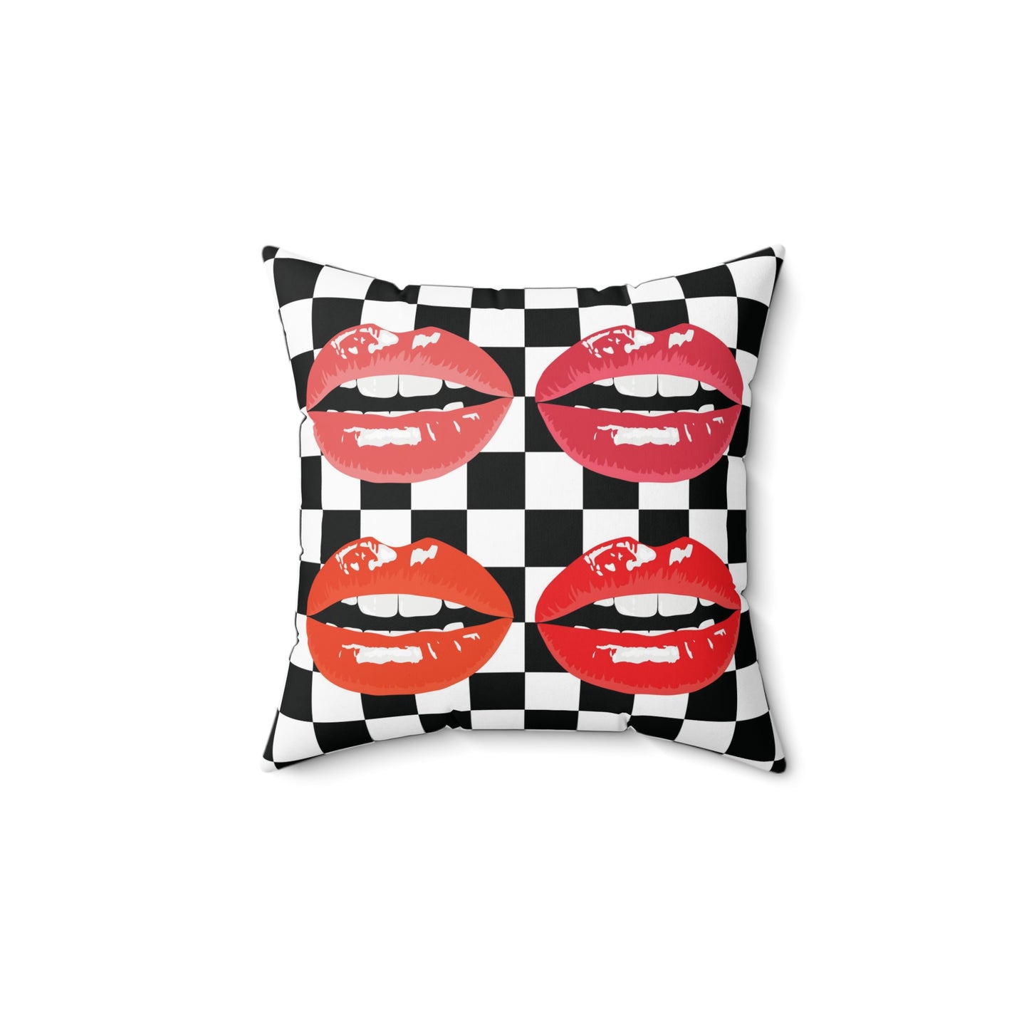 Red Lips Check Pillow