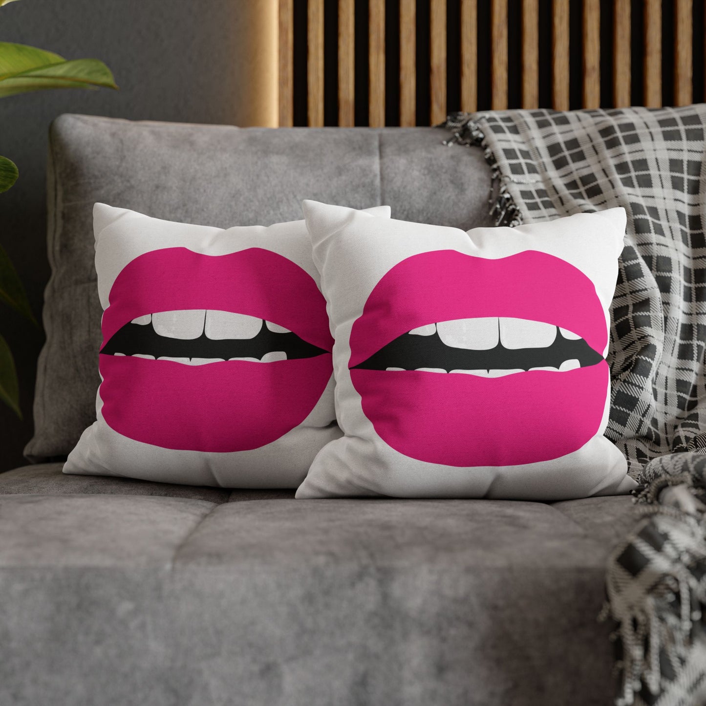 Bright Pink KISS Throw Pillow Cover