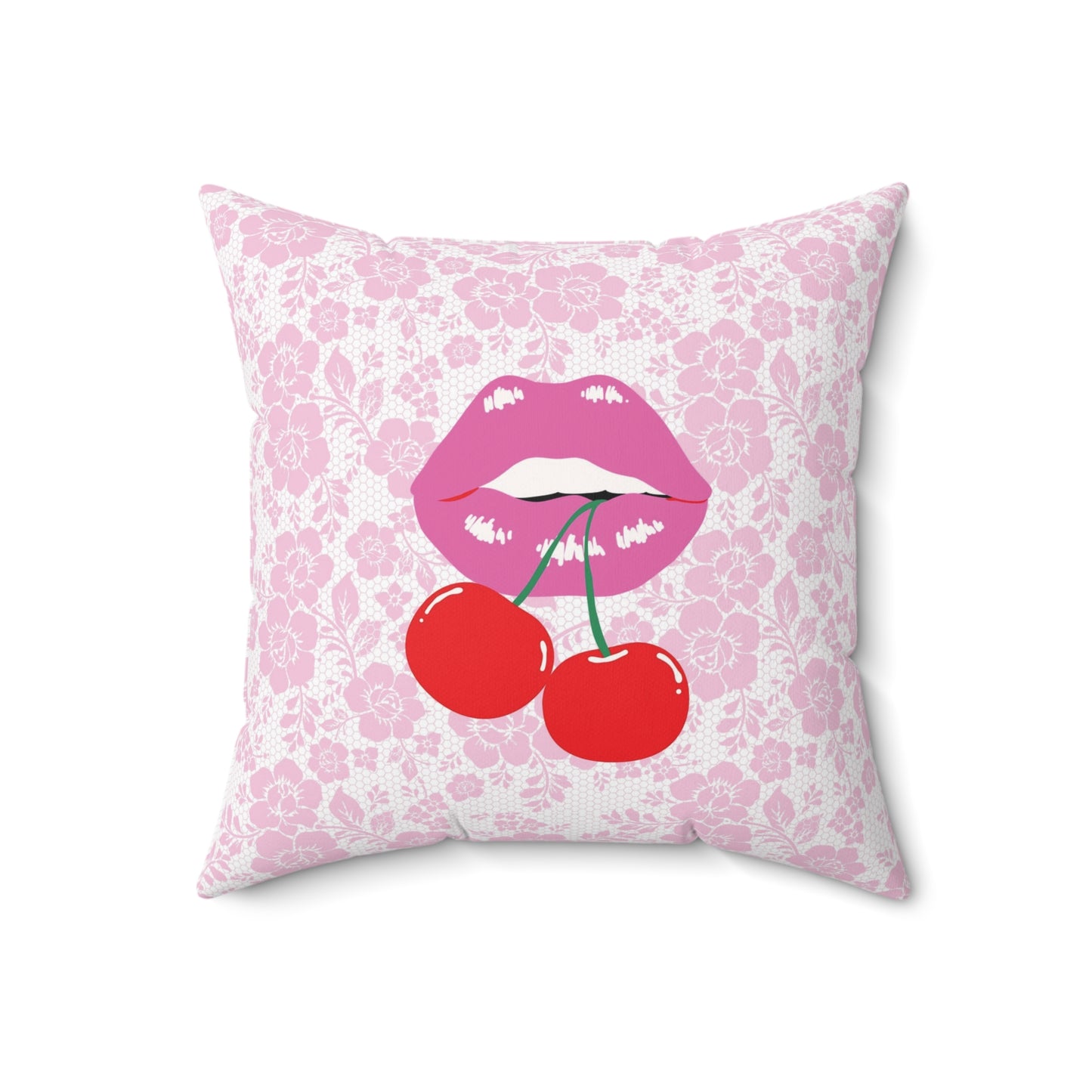 Pink Lace Cherry Kiss Pillow