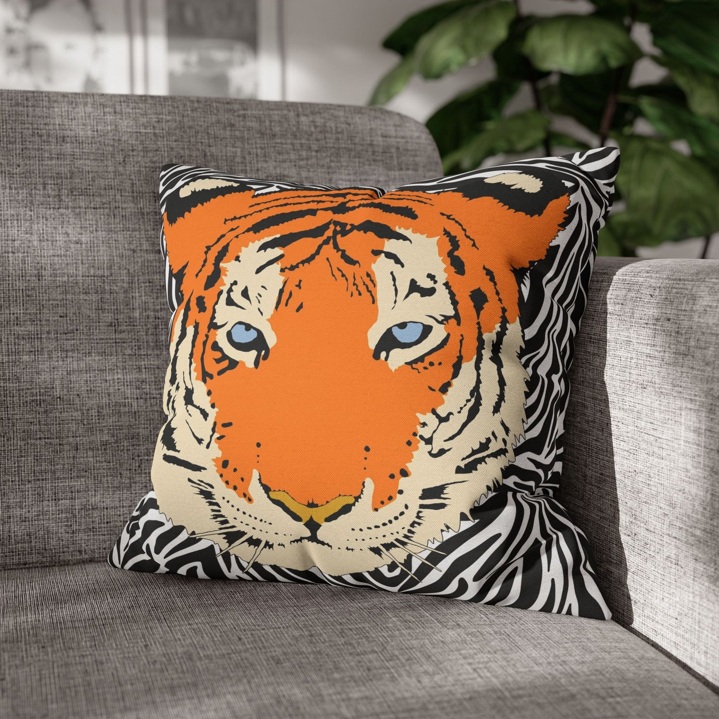 Tiger & Black Tiger Stripes Throw Pillow Cover