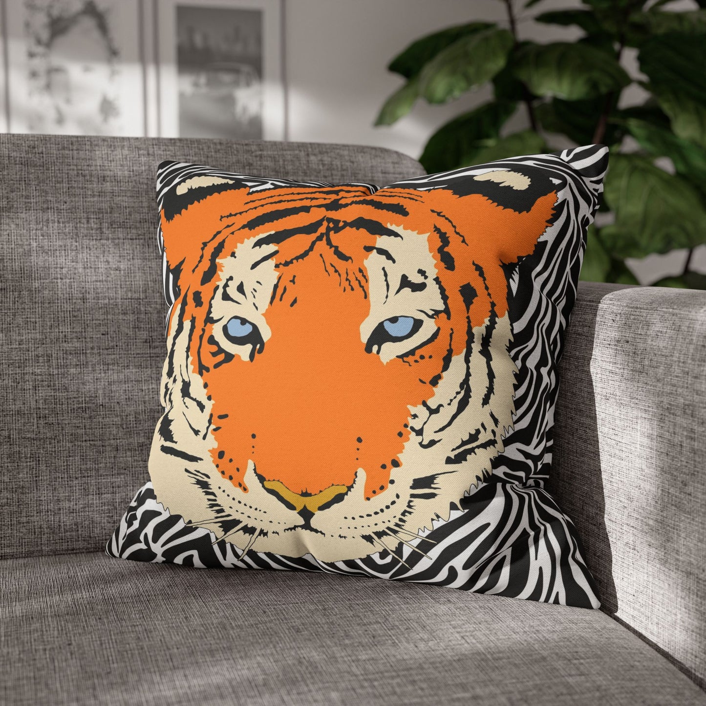 Tiger & Black Tiger Stripes Throw Pillow Cover