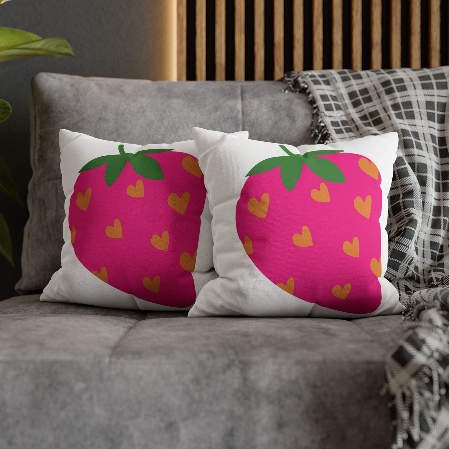 Pink Heart Strawberries Pillow Cover