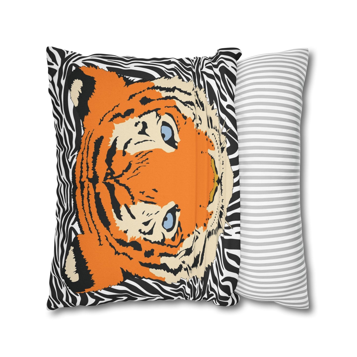 Tiger & Black Tiger Stripes Throw Pillow Cover