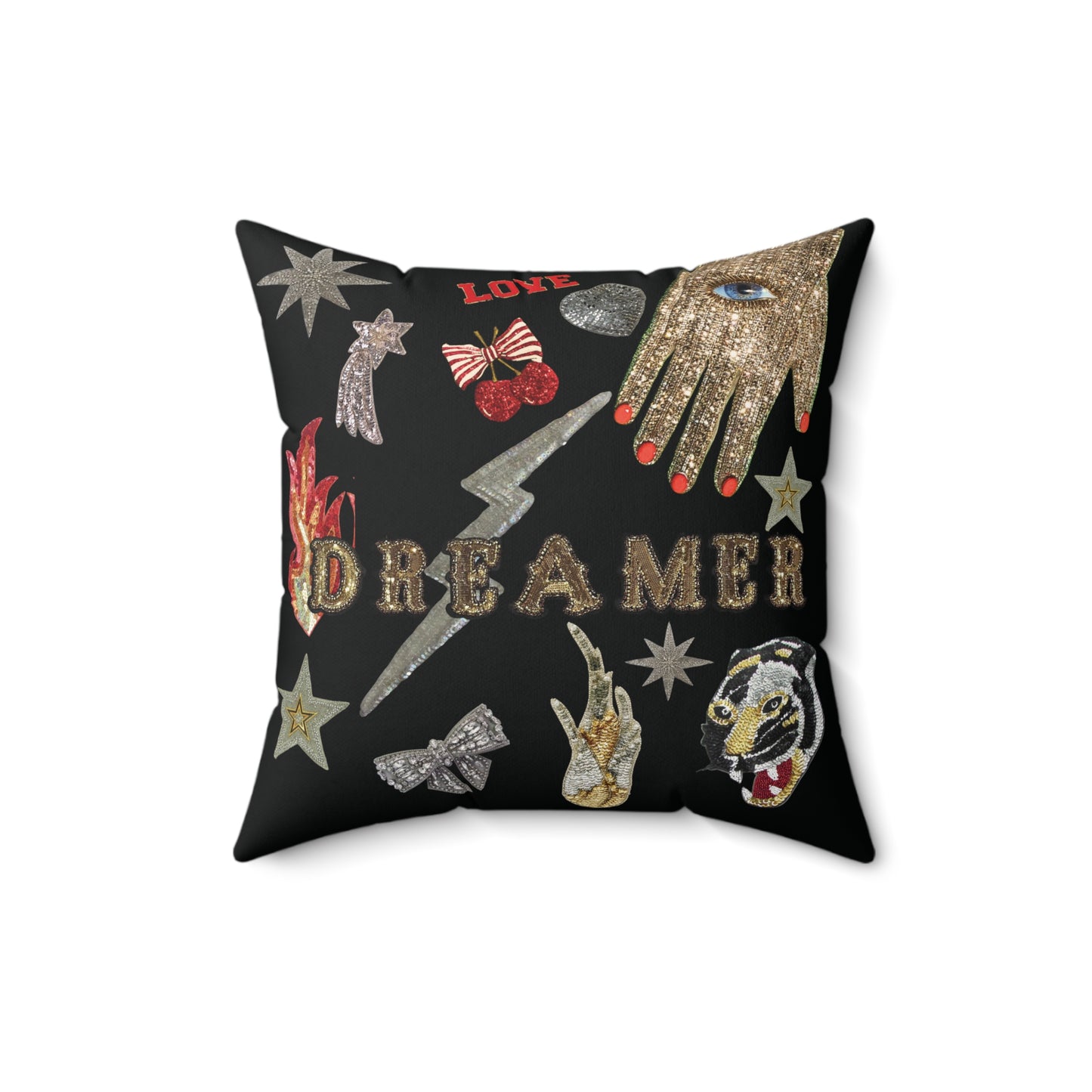 DREAMER Sparkly Sequin Patches 3D Pillow