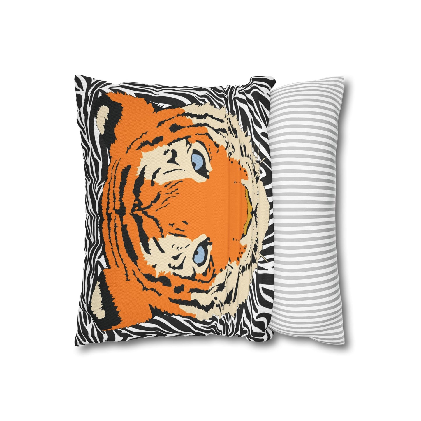 Tiger & Black Tiger Stripes Throw Pillow Cover