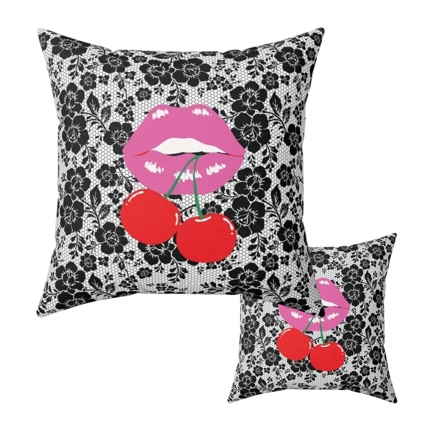 Black Lace Cherry Kiss Pillow