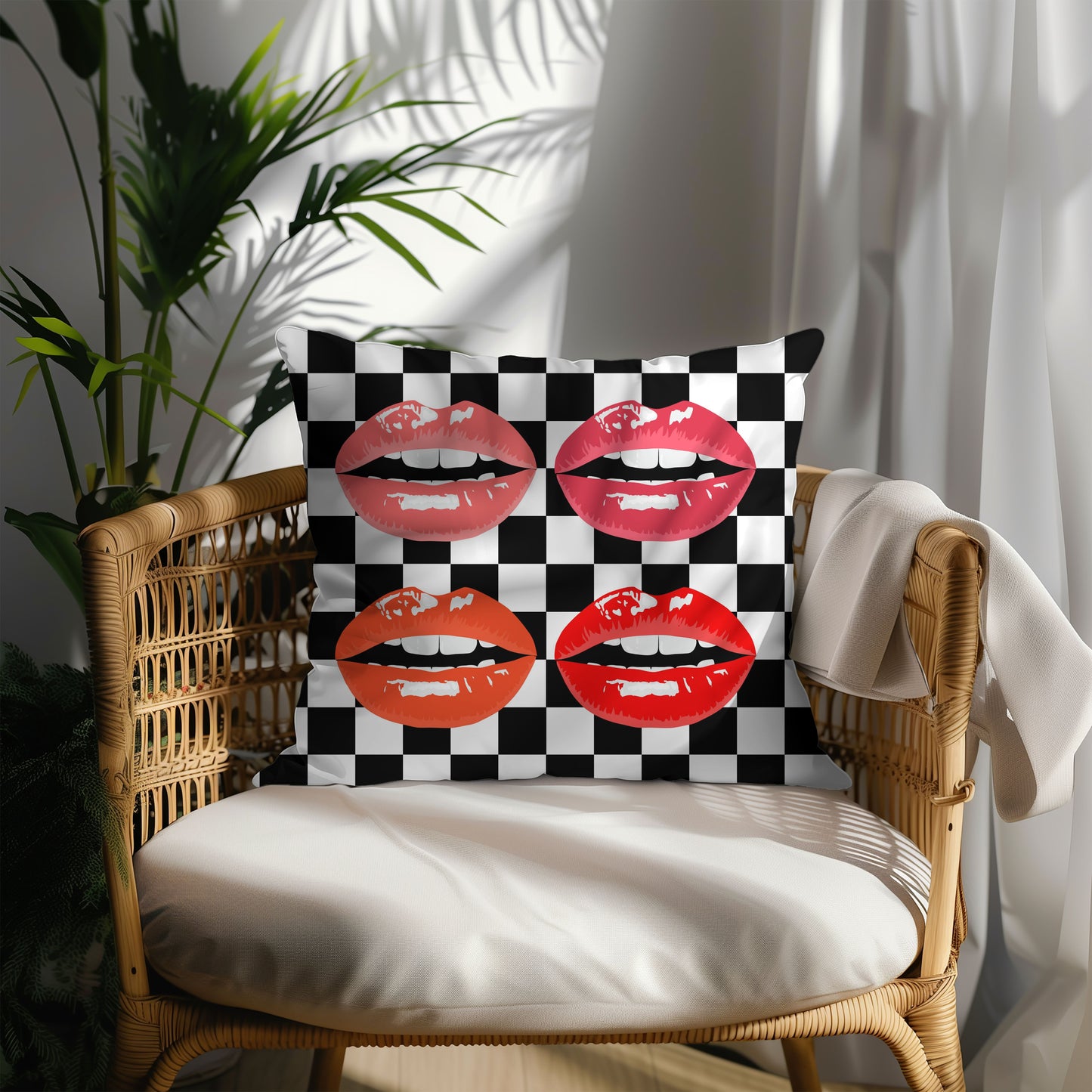 Red Lips Check Pillow