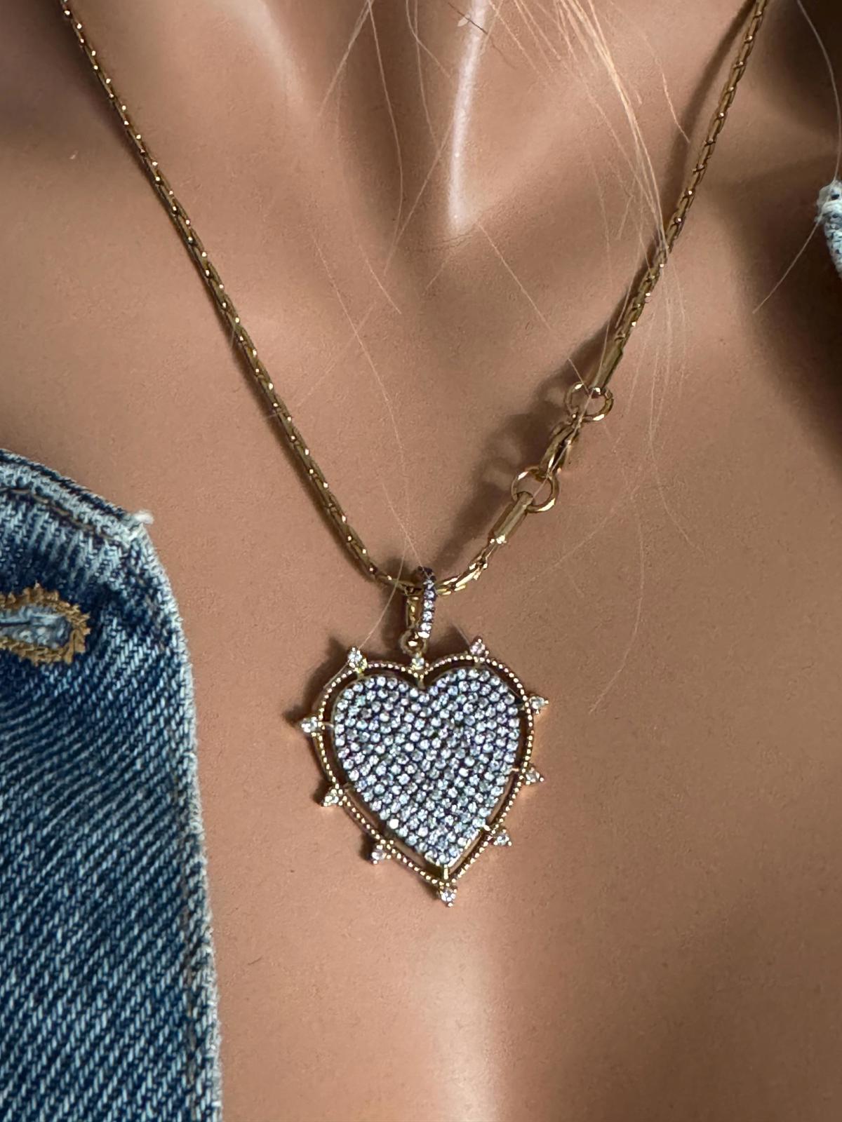 Rhinestone Heart Pendant Necklace, Gold Heart Chain Necklace, Sparkly Layering Necklace, Valentine Gift for Her, Romantic Jewelry