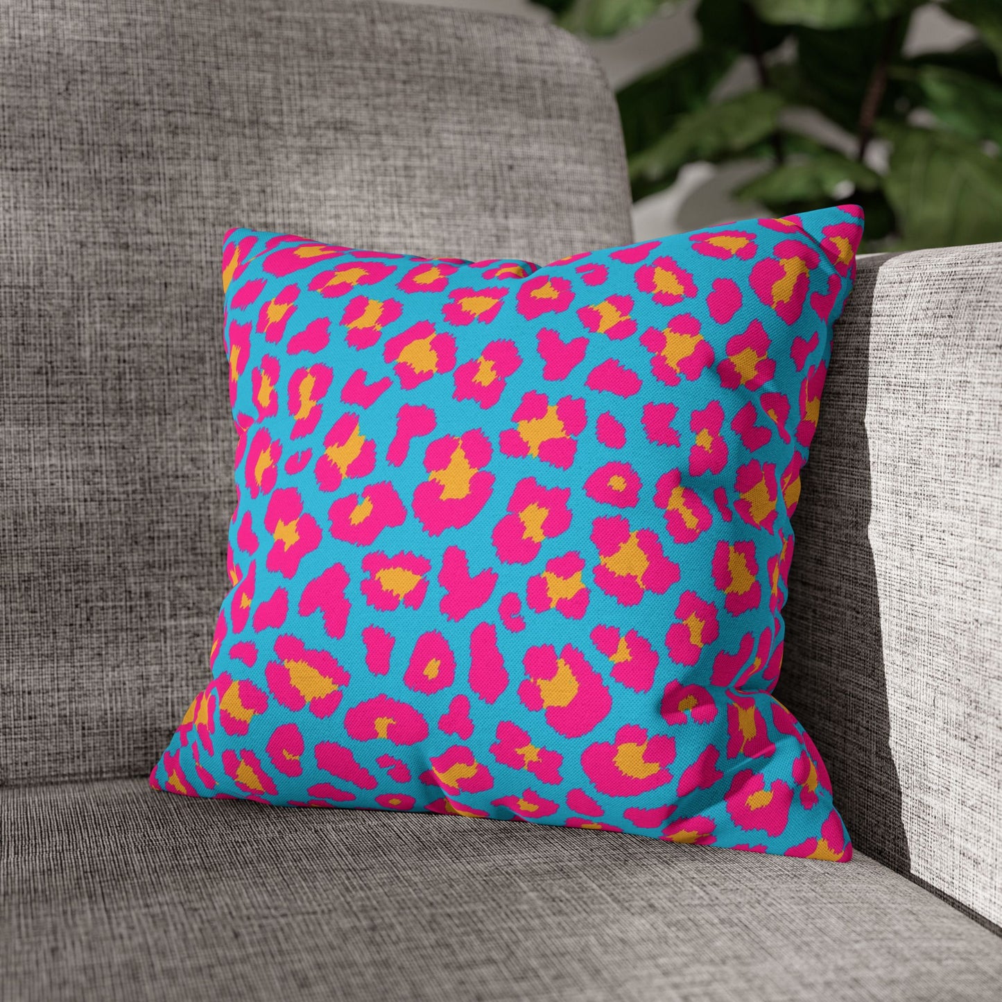 Blue & Hot Pink Leopard Print Pillow Cover