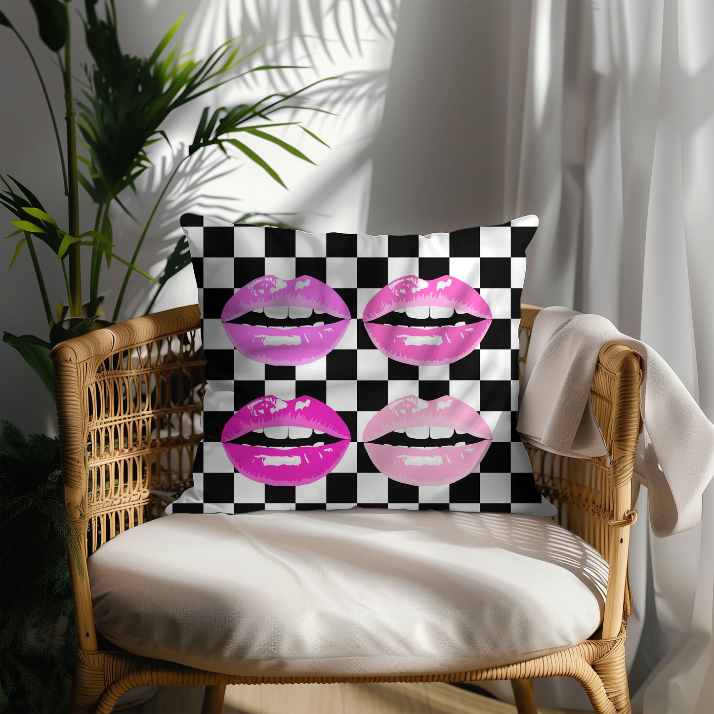 Pink Kiss Check Pillow