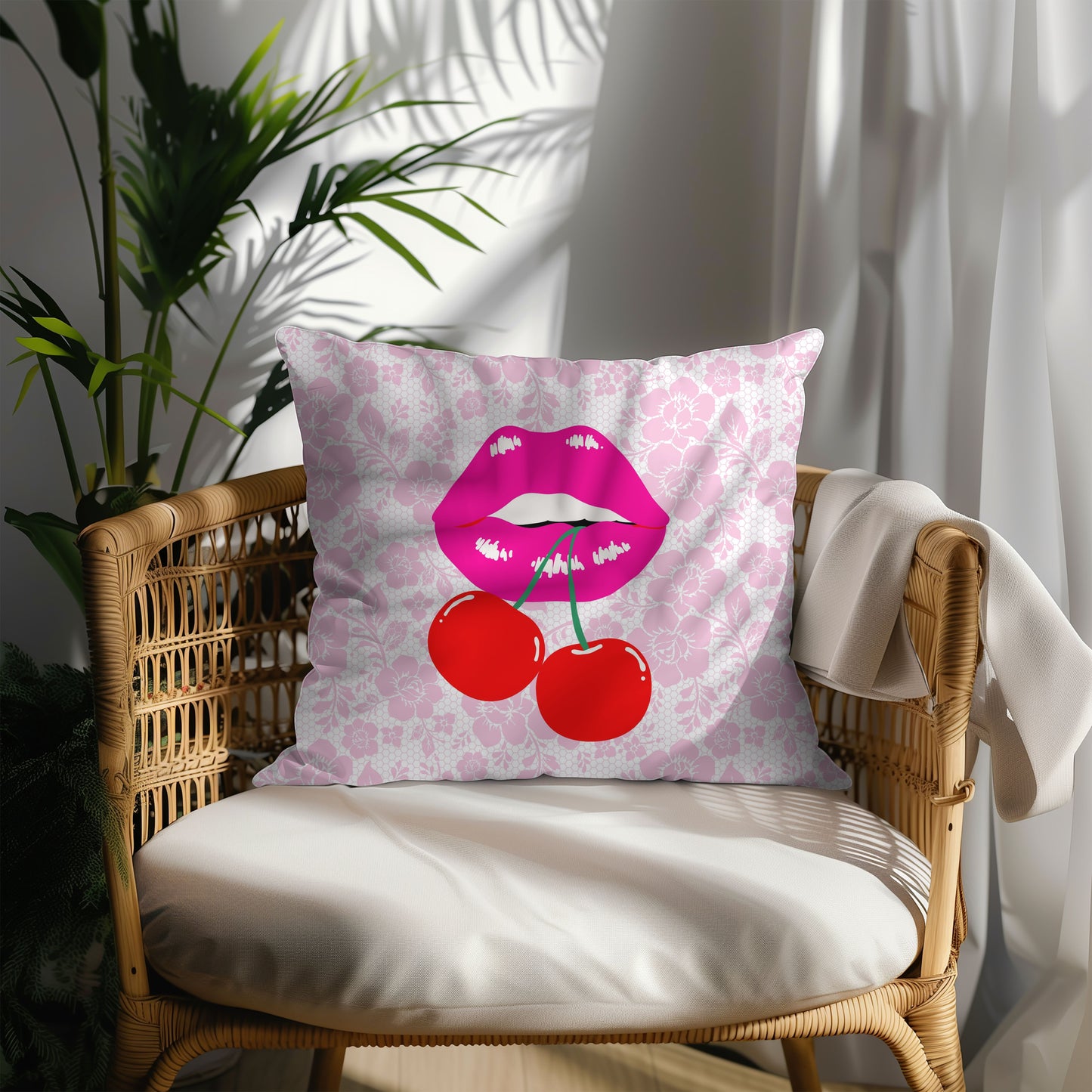 Pink Lace Cherry Kiss Pillow