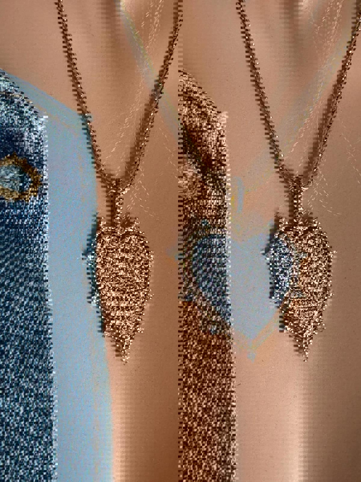 Rhinestone Heart Pendant Necklace, Gold Heart Chain Necklace, Sparkly Layering Necklace, Valentine Gift for Her, Romantic Jewelry