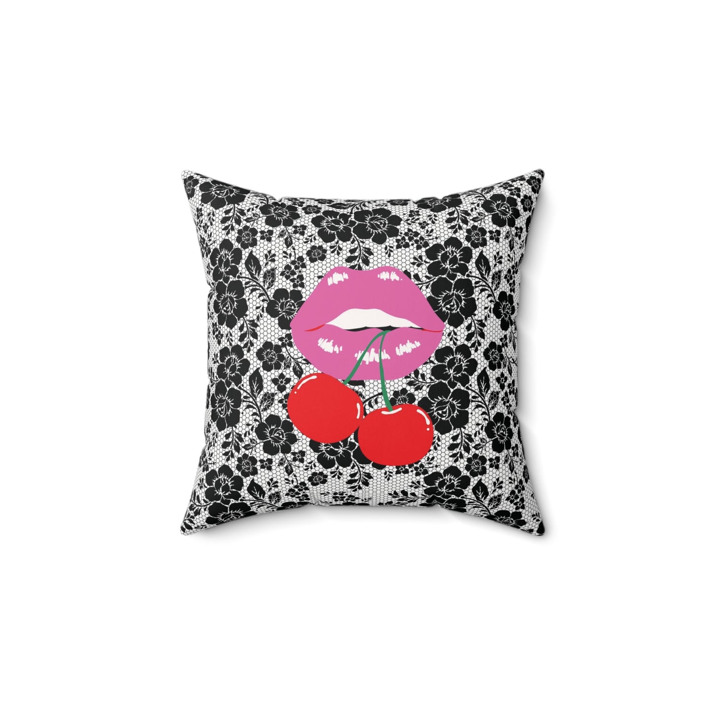 Black Lace Cherry Kiss Pillow