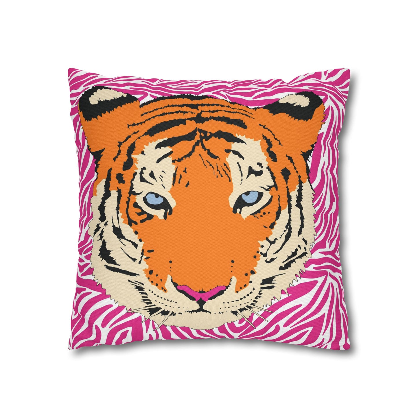 Tiger & Hot Pink Tiger Stripes Throw Pillow Cover