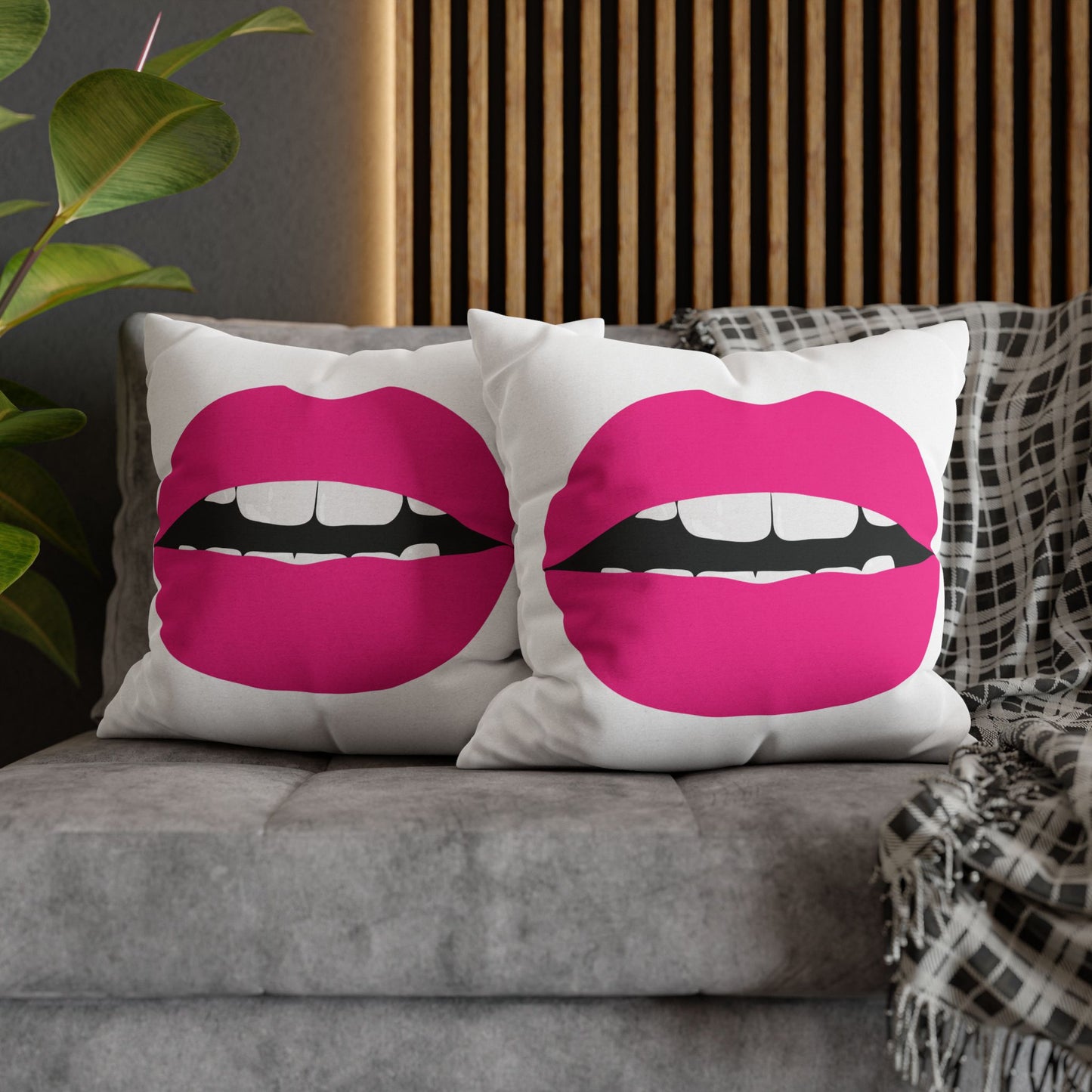 Bright Pink KISS Throw Pillow Cover