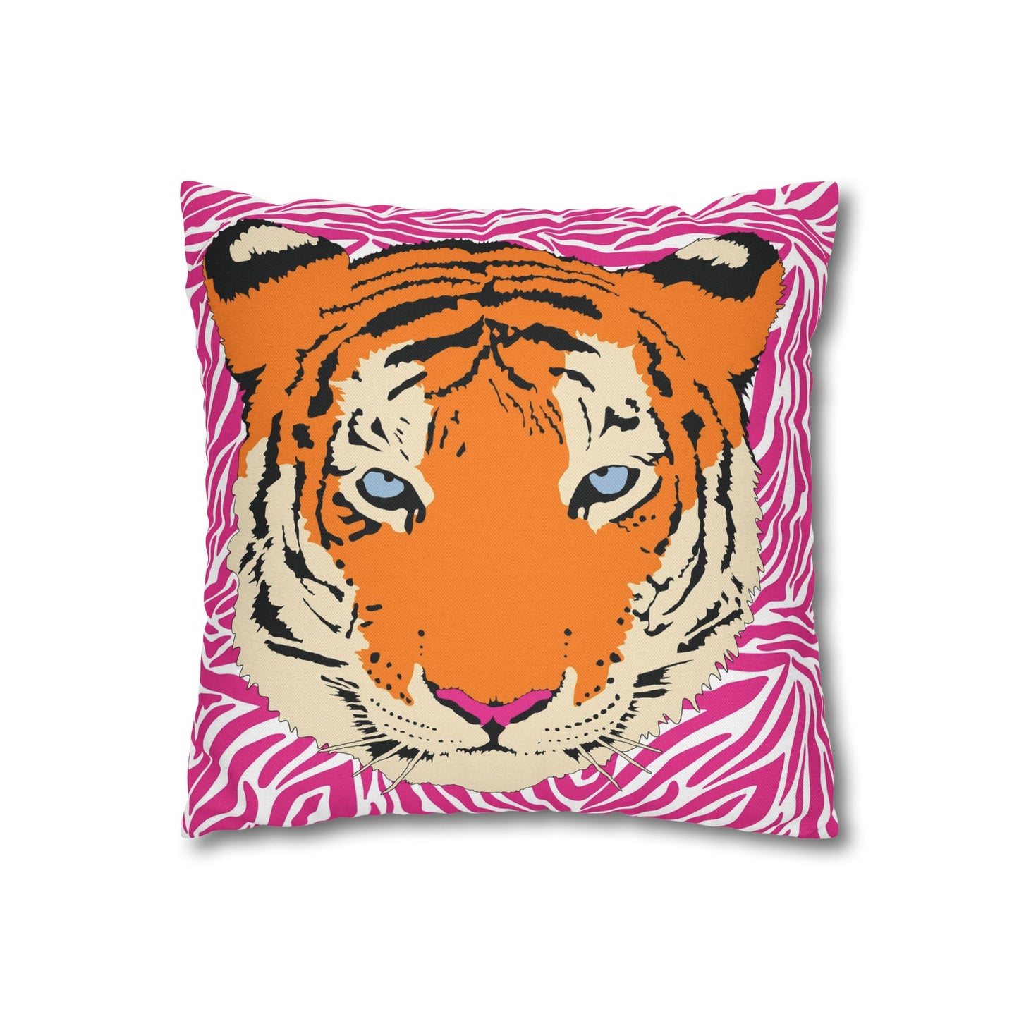 Tiger & Hot Pink Tiger Stripes Throw Pillow Cover