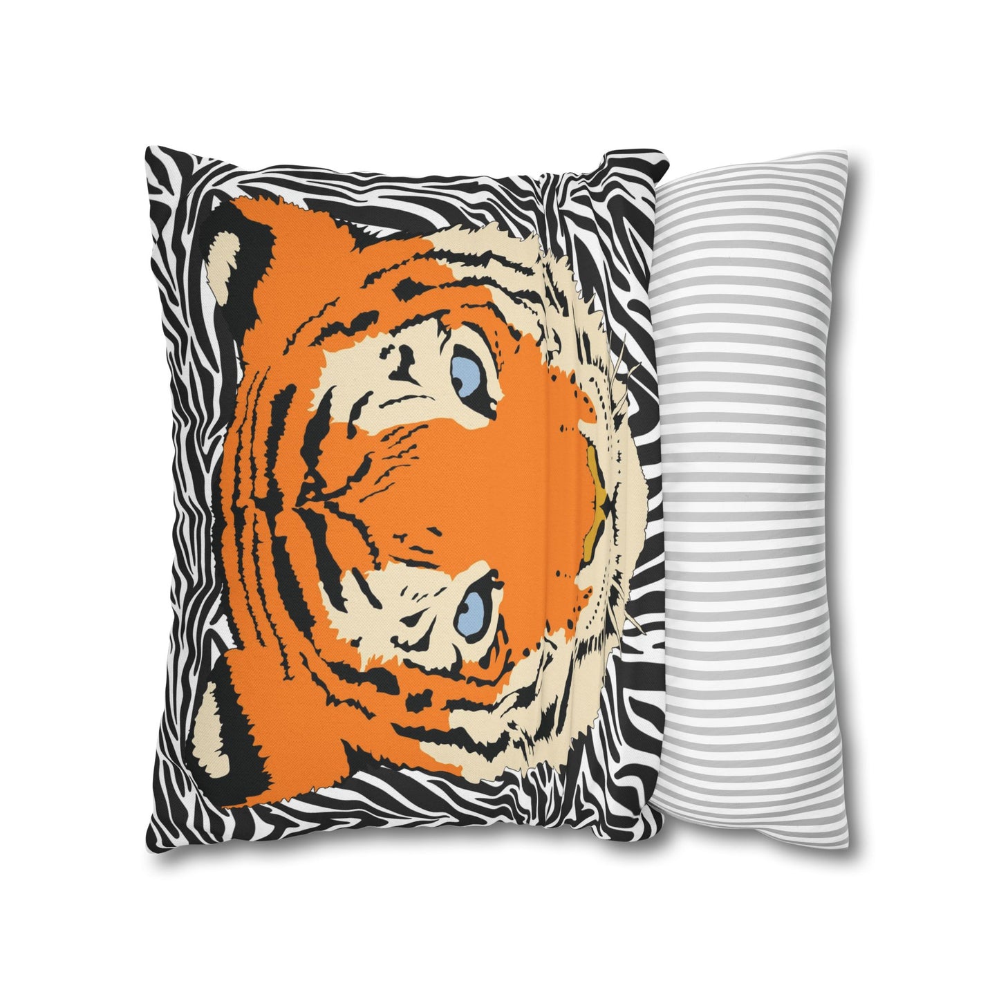 Tiger & Black Tiger Stripes Throw Pillow Cover