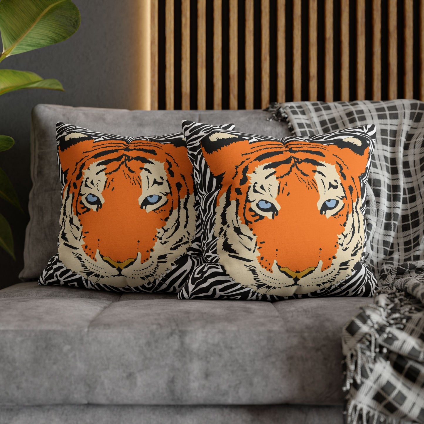 Tiger & Black Tiger Stripes Throw Pillow Cover