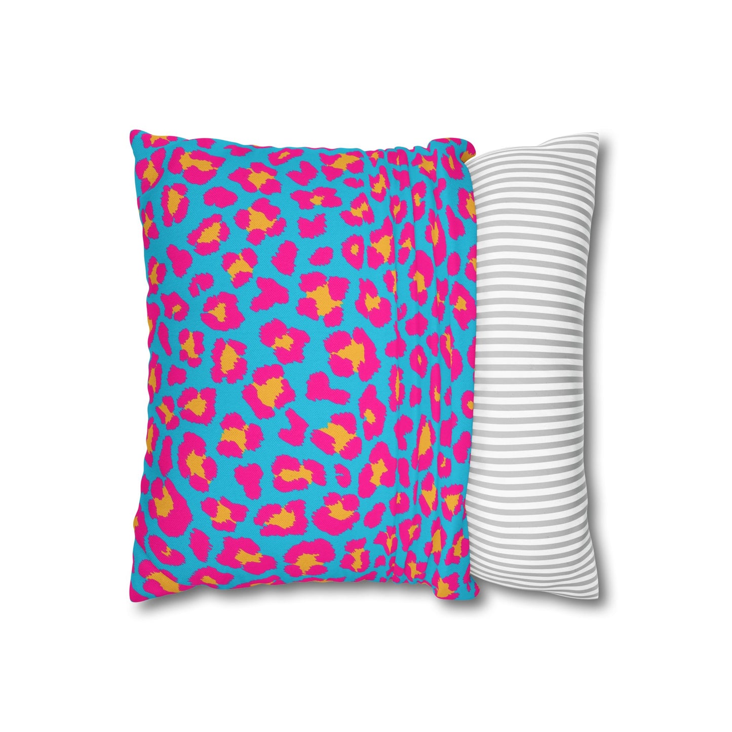 Blue & Hot Pink Leopard Print Pillow Cover