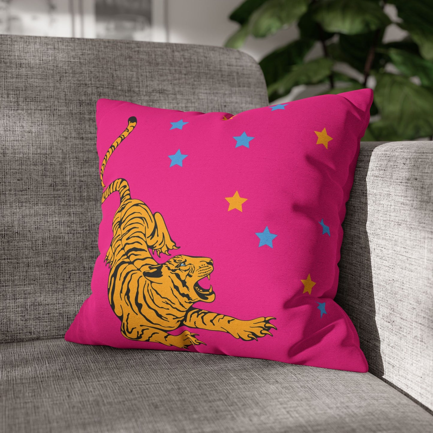 Hot Pink Tiger Star Night Pillow Cover