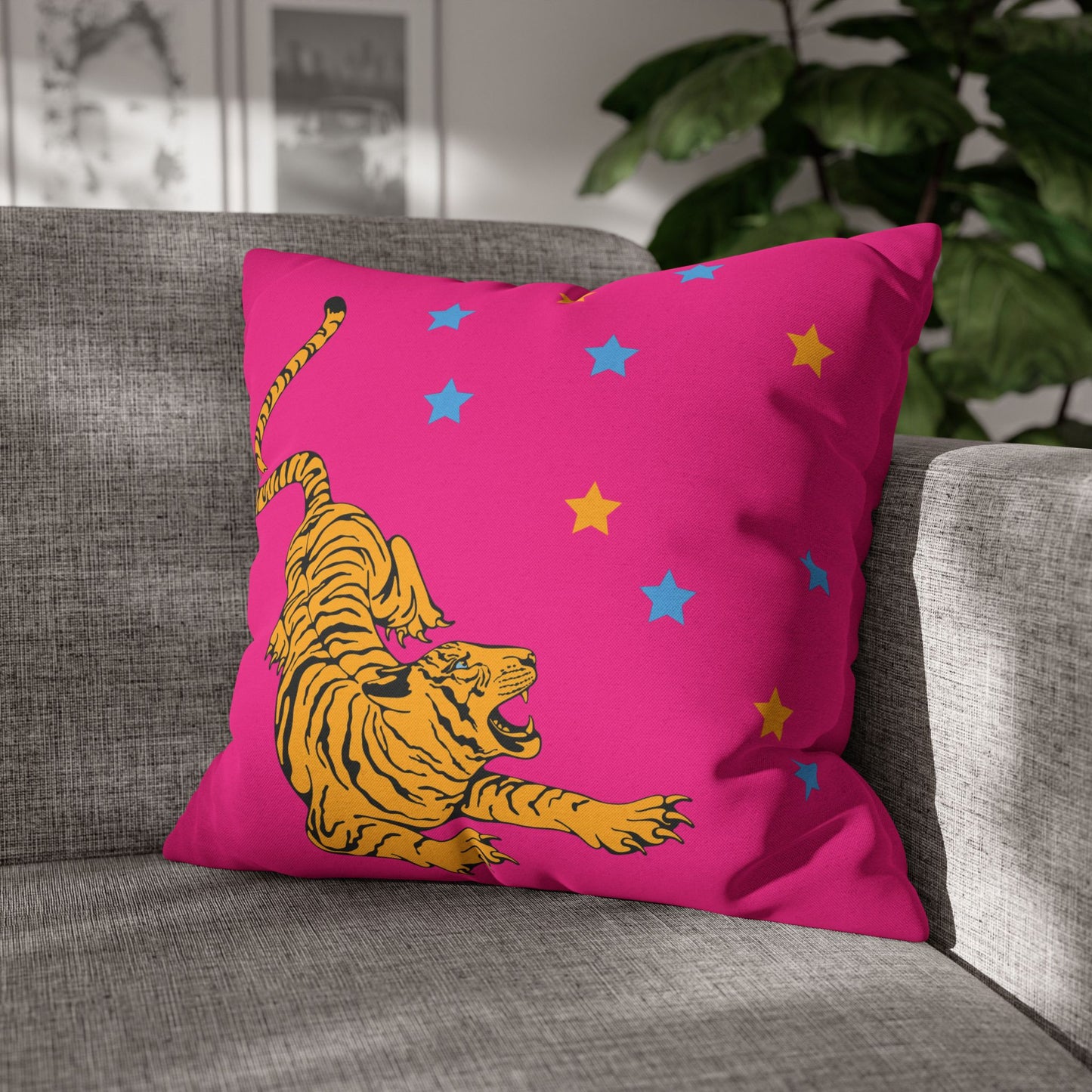 Hot Pink Tiger Star Night Pillow Cover