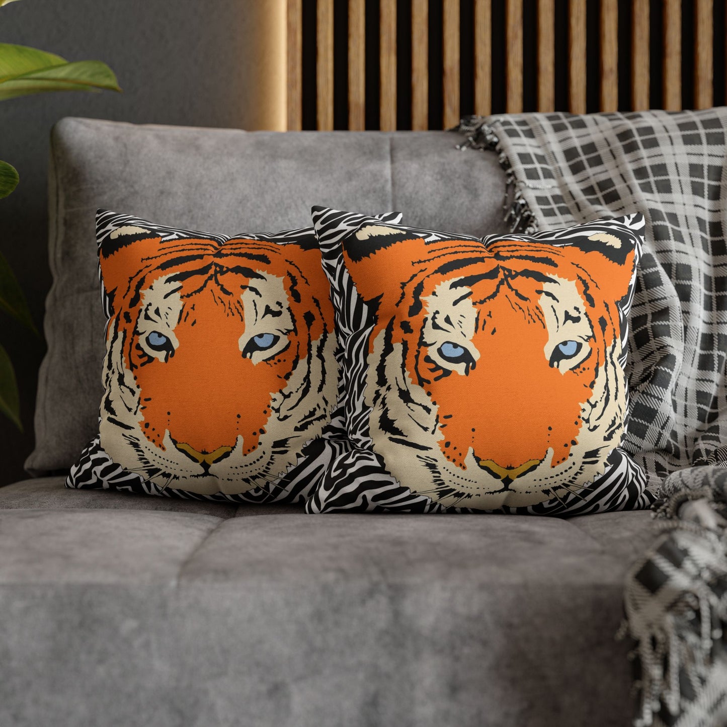 Tiger & Black Tiger Stripes Throw Pillow Cover