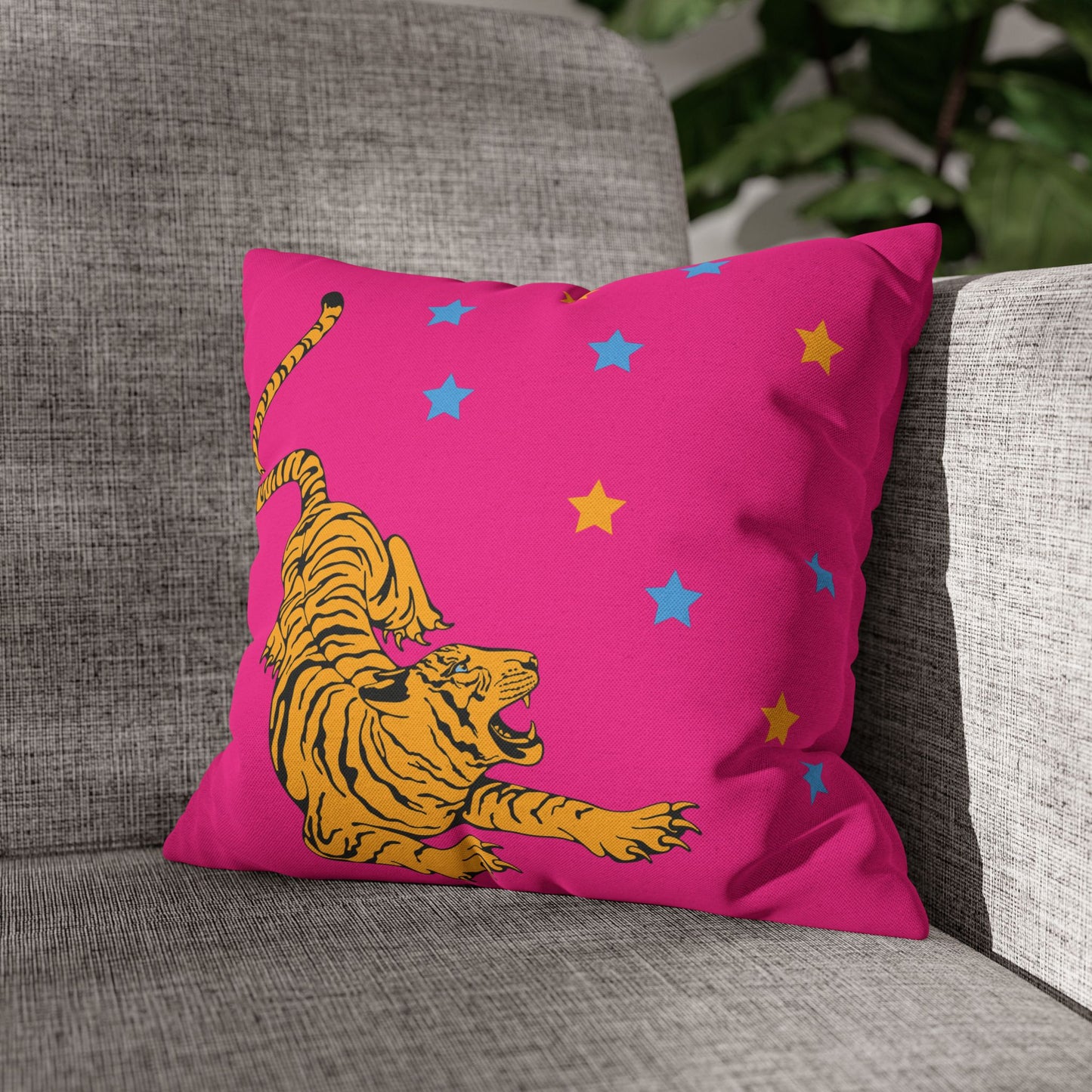 Hot Pink Tiger Star Night Pillow Cover