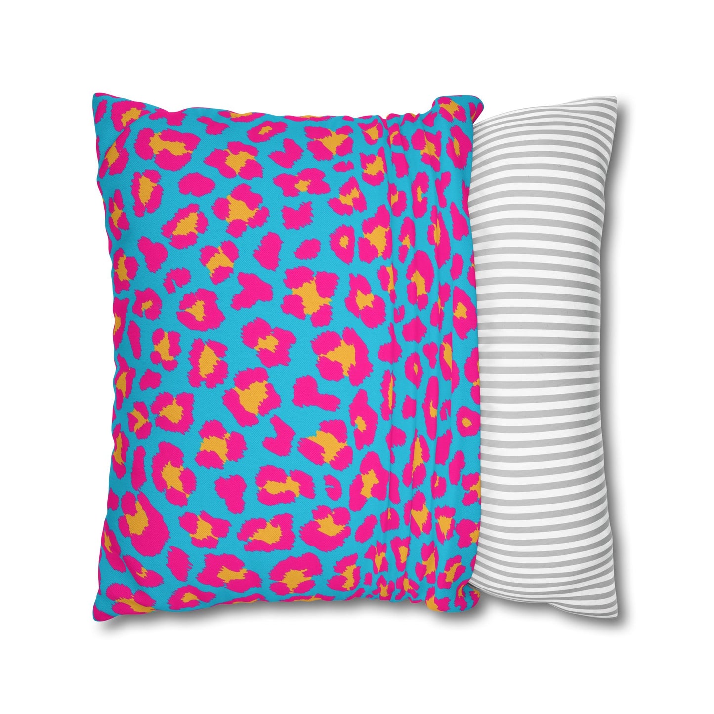 Blue & Hot Pink Leopard Print Pillow Cover