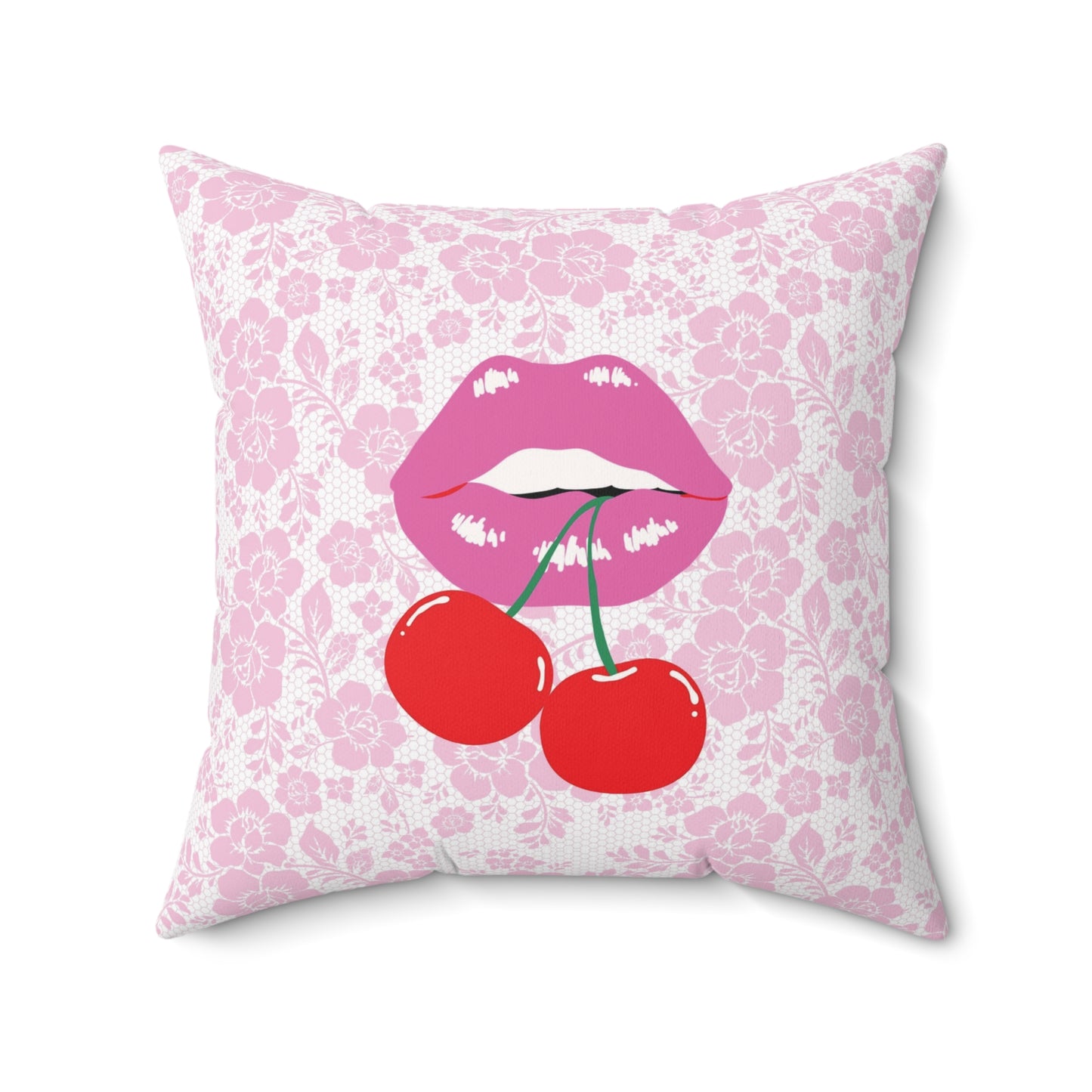 Pink Lace Cherry Kiss Pillow