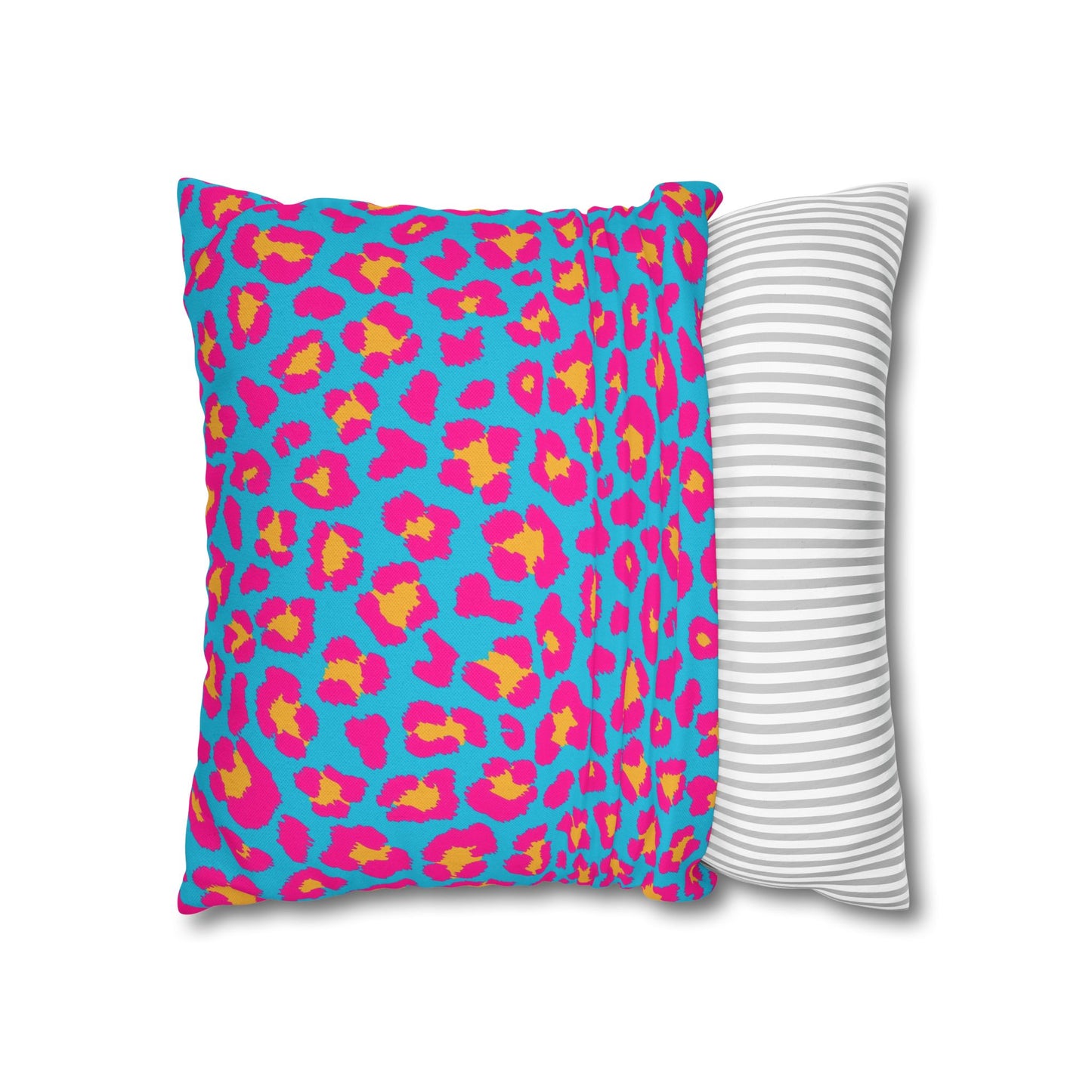 Blue & Hot Pink Leopard Print Pillow Cover