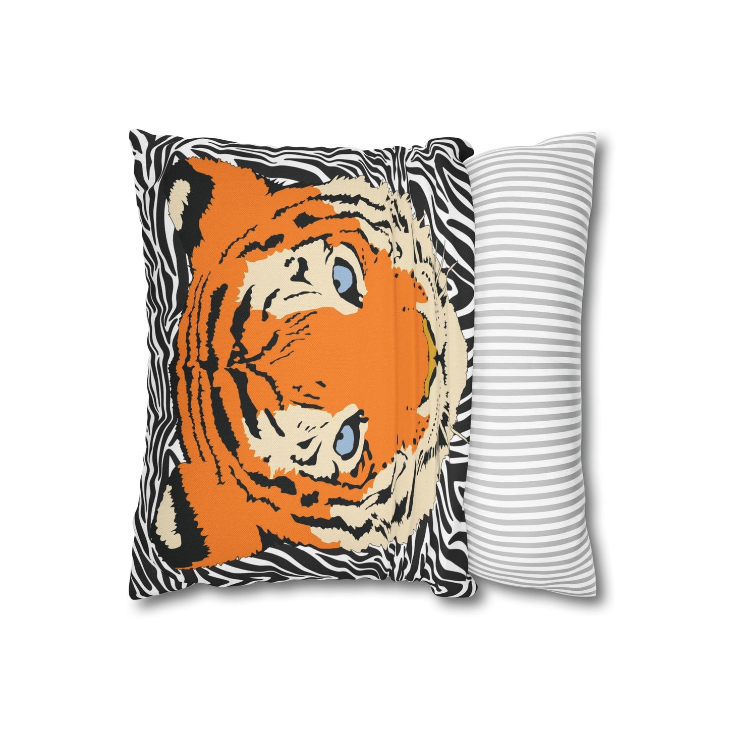 Tiger & Black Tiger Stripes Throw Pillow Cover