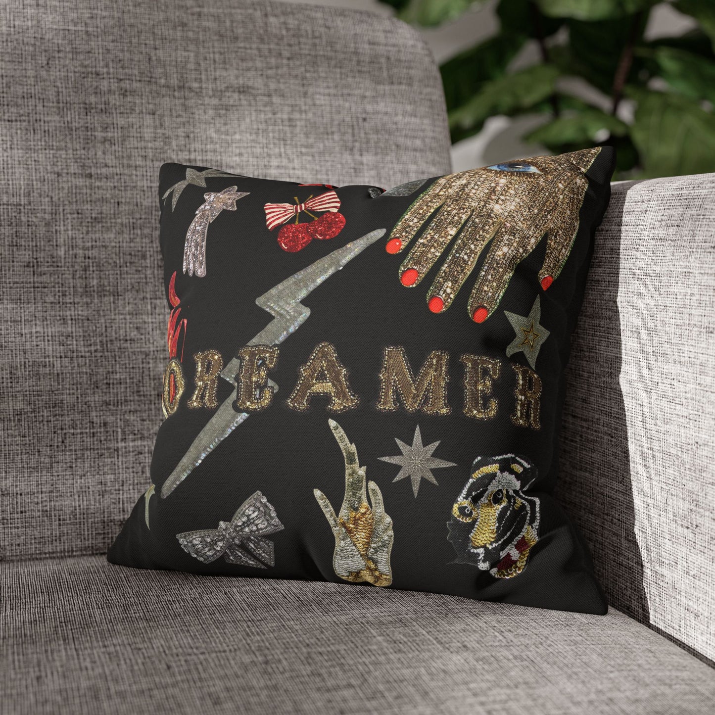 DREAMER Sparkly Sequin Patches 3D Pillow