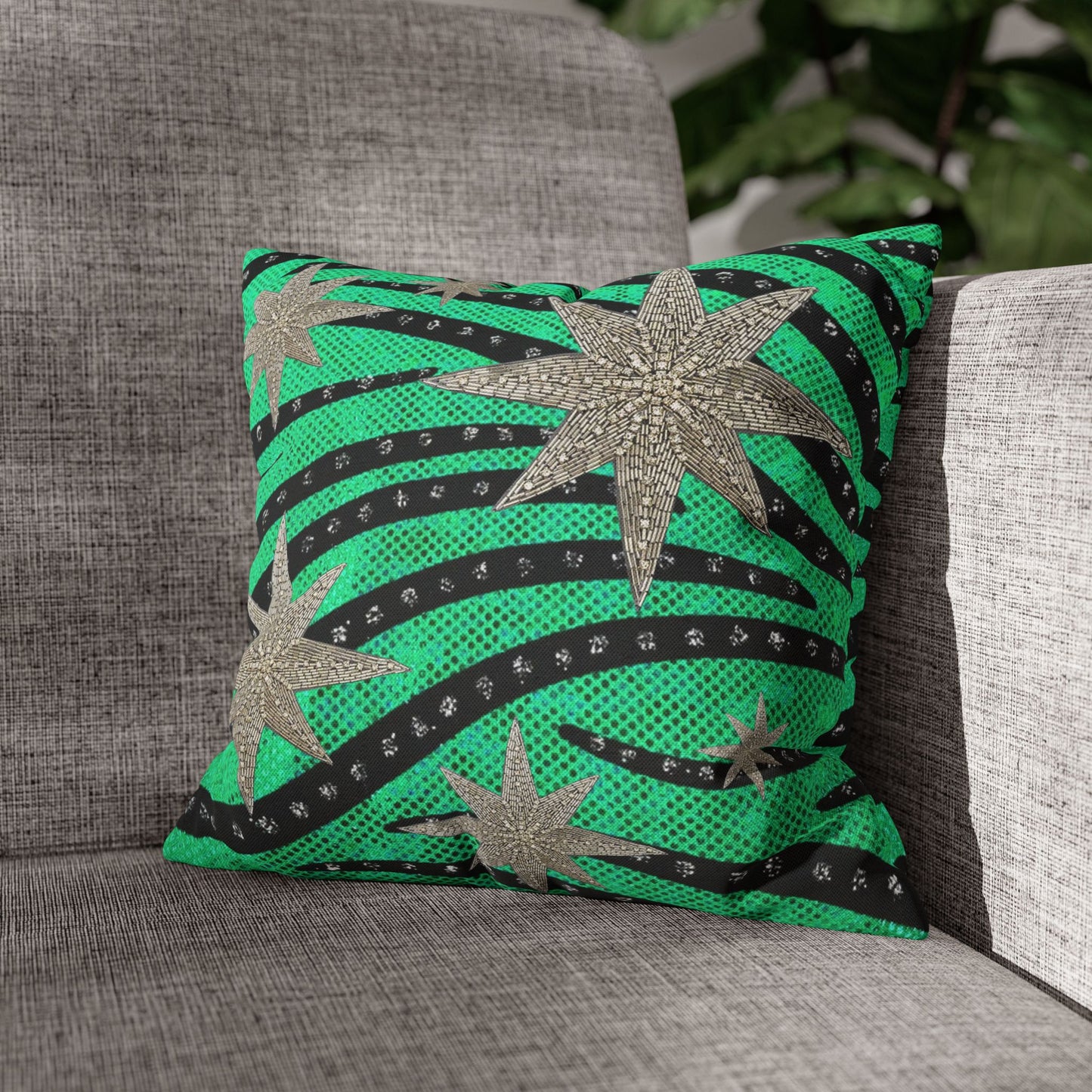 Space Rhinestone in Green 3D Pillow