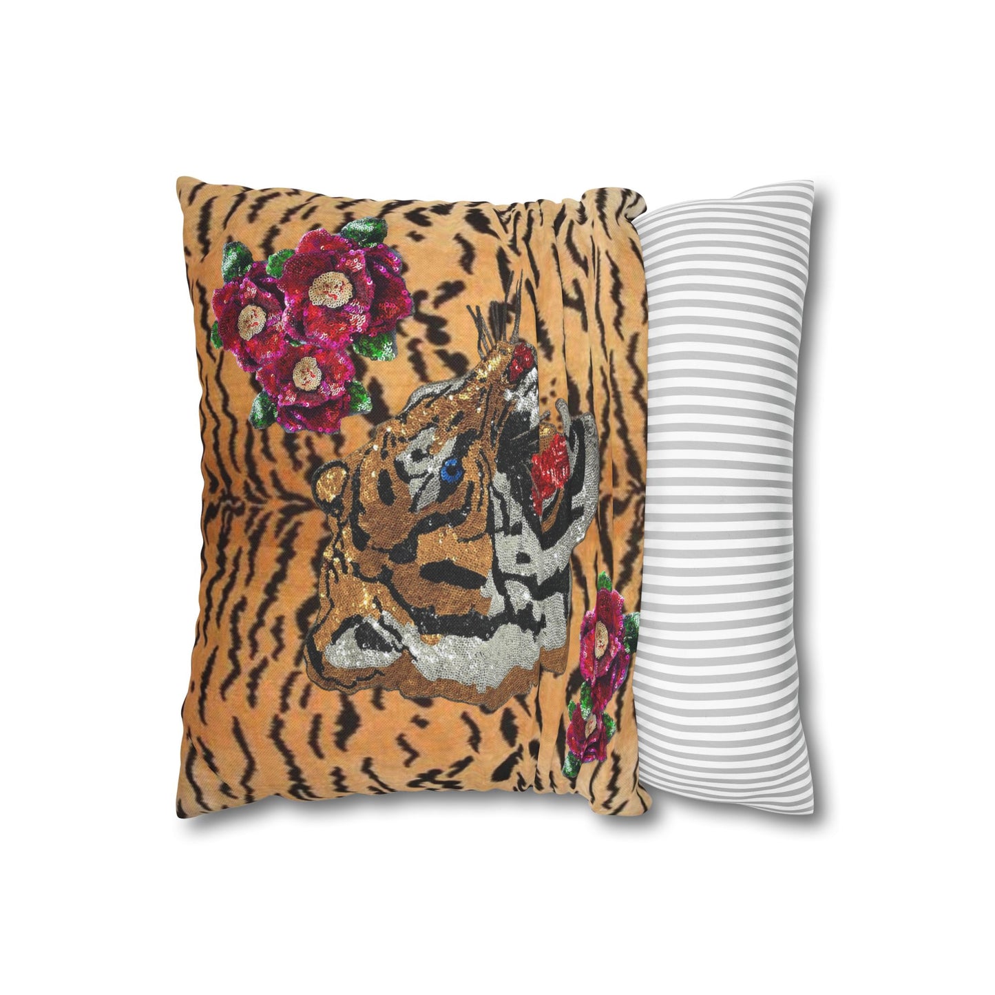 Tiger Rose Sequins 3D Pillow