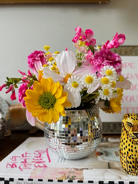 The "Pretty in Pink" in Silver WILDflower Disco Ball Vase, Medium/5"