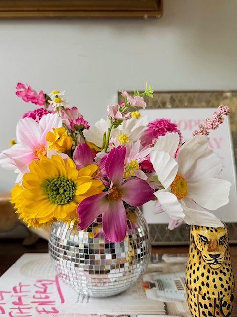 The "Pretty in Pink" in Silver WILDflower Disco Ball Vase, Medium/5"
