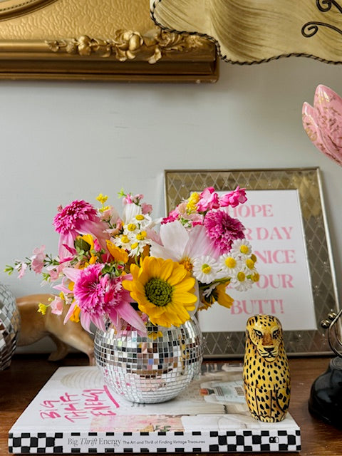 The "Pretty in Pink" in Silver WILDflower Disco Ball Vase, Medium/5"