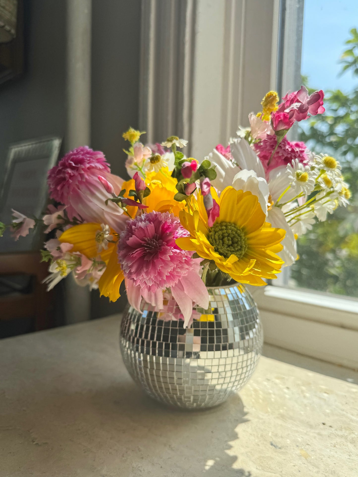 The "Pretty in Pink" in Silver WILDflower Disco Ball Vase, Medium/5"