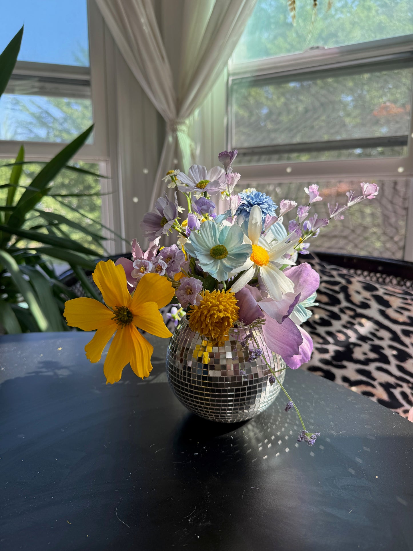 The "Pennelope Blu" in Silver WILDflower Disco Ball Vase, Small 4"
