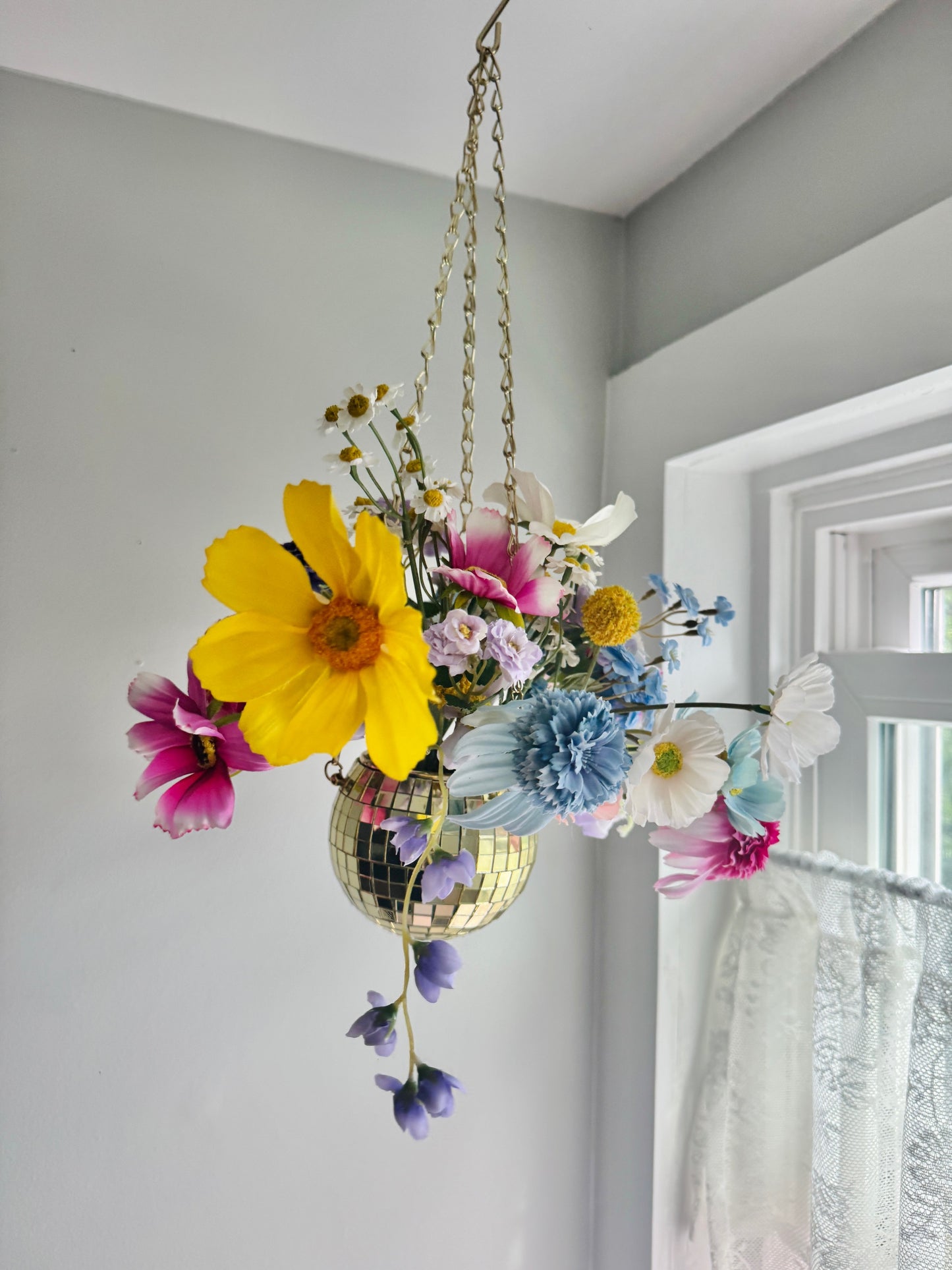 Funky & Fun Gold WILDflower Arrangement, 4" Hanging Disco Ball