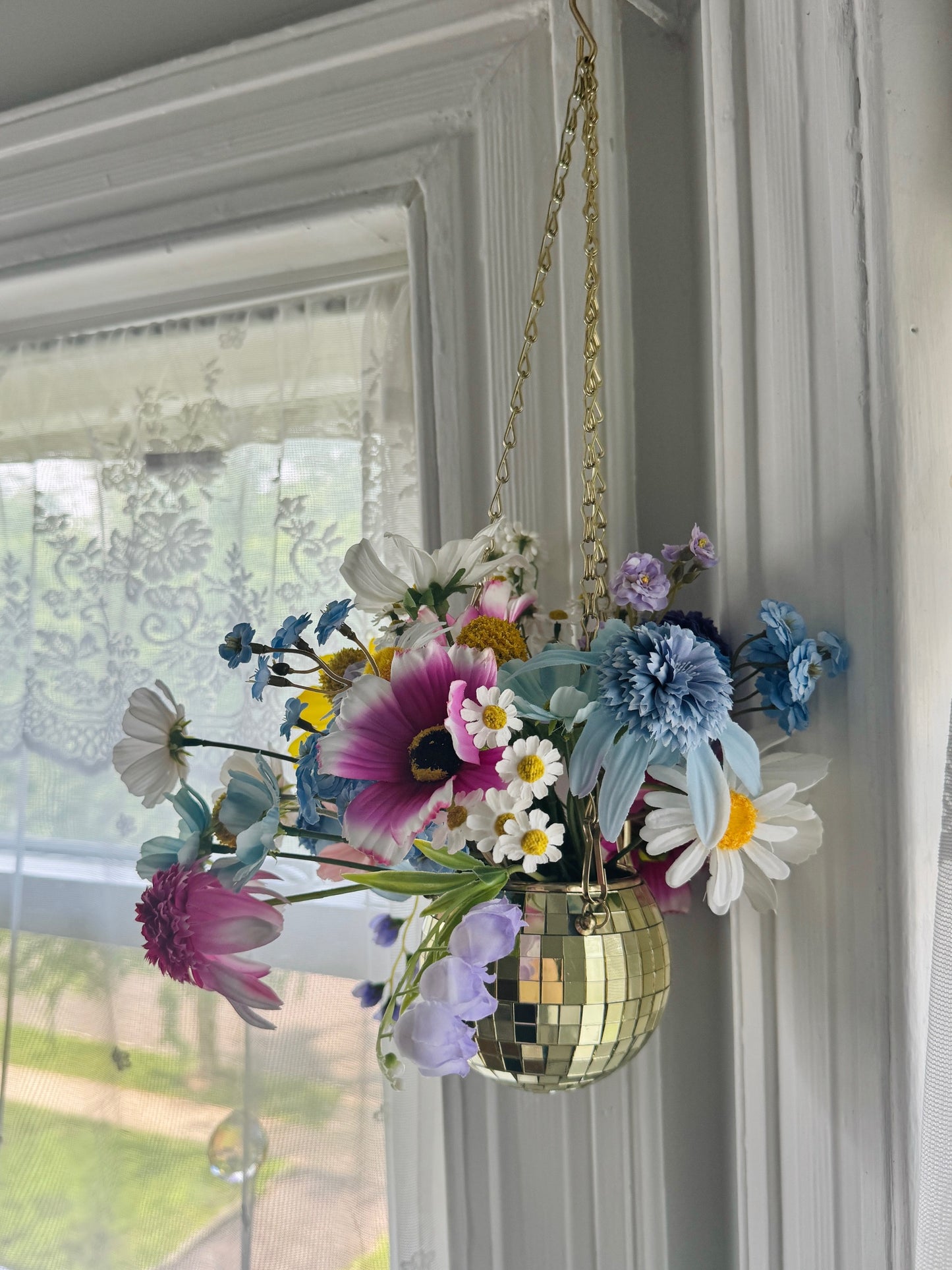 Funky & Fun Gold WILDflower Arrangement, 4" Hanging Disco Ball