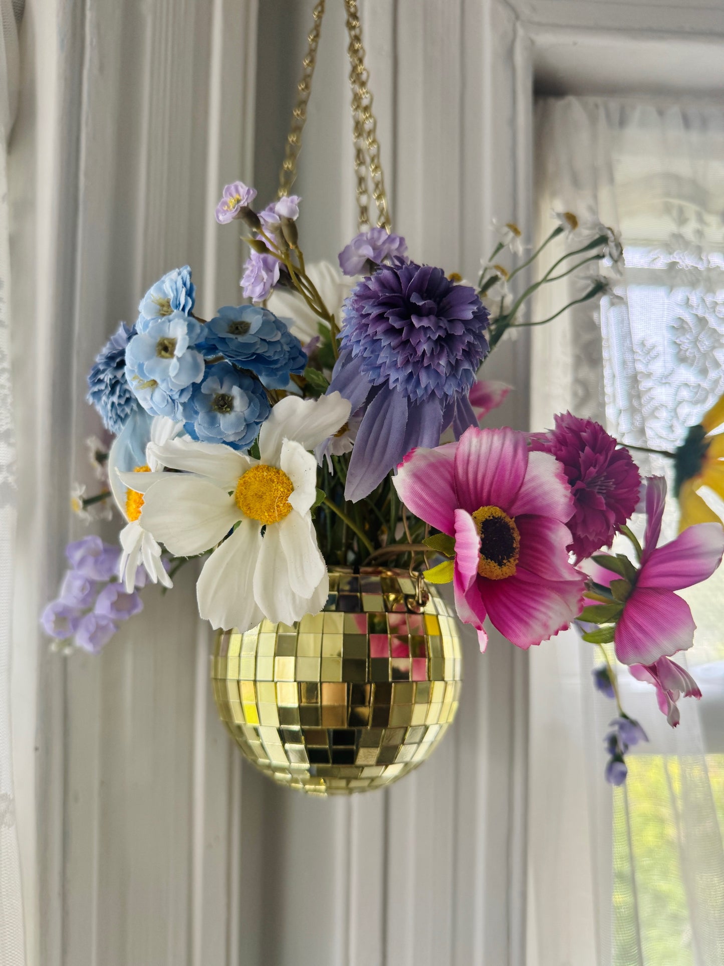 Funky & Fun Gold WILDflower Arrangement, 4" Hanging Disco Ball