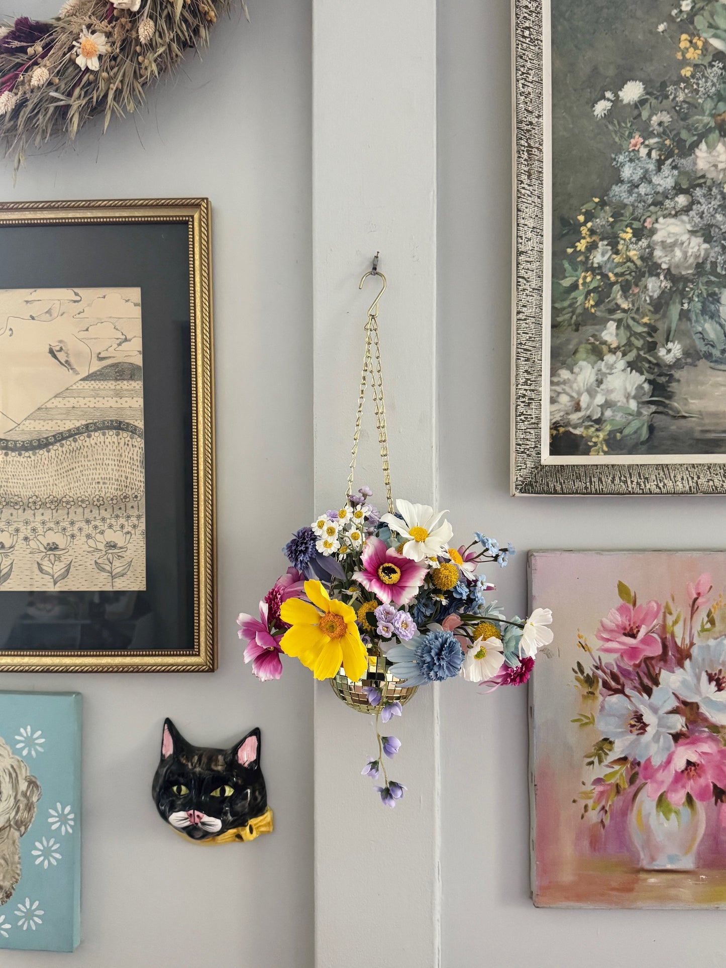 Funky & Fun Gold WILDflower Arrangement, 4" Hanging Disco Ball
